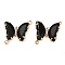 Brass Pave Faceted Glass Connector Charms, Cadmium Free & Nickel Free & Lead Free, Golden Tone Butterfly Links, Black, 20x22x5mm, Hole: 1.2mm
