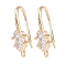 Brass Micro Pave Rectangle Cubic Zirconia Earring Hooks, Fishhook, Golden, 17.5x9x5mm, Hole: 1mm