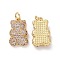 Brass Micro Pave Cubic Zirconia Pendants, Cadmium Free & Lead Free, with Jump Ring, Bear Charms, Golden, Pink, 19x12x4mm, Hole: 3mm