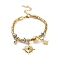Crystal Rhinestone Star Charm Bracelet, with Ion Plating(IP) 304 Stainless Steel Popcorn Chains, Golden, 7-1/4 inch(18.5cm)