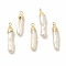 Baroque Natural Keshi Pearl Pendants, Column Charms, with Brass Loops, Light Gold, 24~29x5~7x4~7mm, Hole: 1.5~2mm