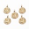 Brass Micro Pave Clear Cubic Zirconia Pendants, Flat Round with Moon & Star, Real 18K Gold Plated, 18x13x4mm, Hole: 2x3mm