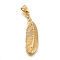 PVD Vacuum Plating 304 Stainless Steel Big Pendants, with Crystal Rhinestone, Feather, Golden, 65x16x5mm, Hole: 10x7mm