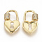 Brass Micro Pave Clear Cubic Zirconia Screw Carabiner Lock Charms, for Necklaces Making, Cadmium Free & Lead Free, Heart Lock, Real 16K Gold Plated, 26.5x15.5x3mm, screw clasp: 6.5x6mm