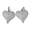 Rack Plating Clear Brass Micro Pave Cubic Zirconia Pendants, Cadmium Free & Lead Free, Heart, Platinum, 18x16.5x3mm, Hole: 2.5x3.5mm