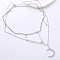 European Stainless Steel Moon Pendant Double Layered Necklaces for Women, Stainless Steel Color