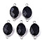 Synthetic Blue Goldstone Links/Connectors, Platinum Tone Brass Edge, Faceted Oval, 27.5x14~15x6mm, Hole: 2mm