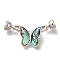 Brass & Abalone & Shell Fold Over Clasps, with Micro Pave Clear Cubic Zirconia, Cadmium Free & Nickel Free & Lead Free, Butterfly, Platinum, 38.5mm