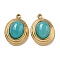 Natural Dark Turquoise Jade Dyed Pendants, 304 Stainless Steel Oval Charms, Golden, 19x14x7mm, Hole: 1.8mm