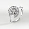 Brass Micro Pave Cubic Zirconia Rotating Cuff Rings for Women, for Calming Worry Meditation, Platinum, Moon, Inner Diameter: 15~20mm