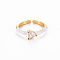 Brass Enamel Cuff Rings, Open Rings, Solitaire Rings, with Clear Cubic Zirconia, Nickel Free, Heart, Golden, White, US Size 7(17.3mm)