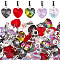 50Pcs 5 Colors Large Hole Alloy European Dangle Charms, with Electroplated Glass Heart Pendants, Antique Silver, Mixed Color, 25mm, Hole: 5mm, 10pcs/color