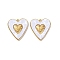 304 Stainless Steel Pendants, Heart, with Acrylic, Vacuum Plating, Real 18K Gold Plated, White, 42.5x38.5x5mm, Hole: 3x3.2mm