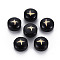 Handmade Lampwork Beads, with Golden Plated Brass Etched Metal Embellishments, Flat Round with ECG, Black, 8x5~6mm, Hole: 0.8mm