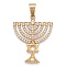 304 Stainless Steel Pendants, with Crystal Rhinestone, Candelabrum with Star of David, Golden, 48.5x40x3mm, Hole: 6.5x12mm