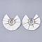 Natural Raffia Tassel Pendants, with Alloy Ring Findings, Fan-shaped, Light Gold, White, 50~53x54~56x3mm, Hole: 2mm