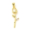 Rose Flower for Valentine's Day Real 18K Gold Plated Rack Plating Brass Micro Pave Cubic Zirconia Pendants, Long-Lasting Plated, Lead Free & Cadmium Free, White, 28x8.5x4mm, Hole: 4.5x2.5mm