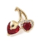 Brass Micro Pave Cubic Zirconia Pendants, Cherry Charms, Golden, 13x13.5x4.5mm, Hole: 3.5x2mm