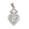 Brass Micro Pave Cubic Zirconia Pendants, Cadmium Free & Lead Free, Religion, Heart, Platinum, 24.5x15x3.5mm, Hole: 4.5x3.5mm