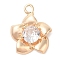 Brass Inlay Clear Glass Pendants, Flower, Real 18K Gold Plated, 17.6x14.9x4.3mm, Hole: 1.5mm