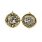 Rack Plating Brass Micro Pave Clear Cubic Zirconia Pendants, Cadmium Free & Lead Free & Nickle Free, Flat Round with Greece Coin Charm, Antique Silver & Antique Golden, 28.5x26.5x4mm, Hole: 2.5x2mm