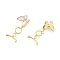 Brass Toggle Clasps, Cadmium Free & Nickel Free & Lead Free, with White Shell and Crystal Rhinestone, Butterfly, Real 18K Gold Plated, Bar: 18.5x7.5x2.5mm, Hole: 1.4mm, Butterfly: 19x16x5mm, Hole: 1mm.