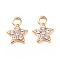 304 Stainless Steel Rhinestone Charms, Star Charm, Golden, 1.05x0.8x0.2cm, Hole: 2mm