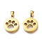 Ion Plating(IP) 304 Stainless Steel Pet Pendants, Manual Polishing, Flat Round with Dog Footprints, Golden, 21.5x18x3mm, Hole: 6x2.5mm