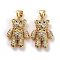 Brass Micro Pave Clear Cubic Zirconia Pendants, Real 18K Gold Plated, Lead Free & Cadmium Free, Bear, Clear, 20x14x6mm, Hole: 4x3.5mm