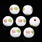 Halloween Printed Natural Wood Beads, Round with Leaf, Olive Drab, 15.5x14.5mm, Hole: 4mm