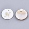 Natural Freshwater Shell Pendants, with Golden Plated Brass Etched Metal Embellishments, Flat Round with Letter, Letter.N, 15x2mm, Hole: 1.2mm