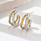 Geometric Outline Design 304 Stainless Steel Double-layer Stud Earrings for Women, Real 18K Gold Plated & Stainless Steel Color, 27x11mm