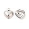 Non-Tarnish 304 Stainless Steel Pendants, Heart Charms, Stainless Steel Color, 15.5x14x4.5mm, Hole: 1.7mm