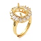 Rack Plating Oval Brass Micro Pave Cubic Zirconia Adjustable Ring Components, 4 Claw Prong Ring Settings, Long-Lasting Plated, Golden, Tray: 10x8mm, Inner Diameter: 18mm