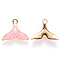 Alloy Enamel Pendants, Whale Tail Shape, Light Gold, Pink, 15x17.5x3mm, Hole: 1.6mm