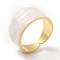 Enamel Plain Band Open Cuff Rings, Real 18K Gold Plated Brass Jewelry for Women, Cadmium Free & Nickel Free & Lead Free, White, US Size 7 1/4(17.5mm)