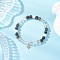 Brass Micro Pave Cubic Zirconia Charm Bracelets, Natural Quartz Crystal & Larvikite Round Beads Stretch Bracelets for Women, with Shell Pearl Beads, Star, Inner Diameter: 2-1/8 inch(5.3cm)