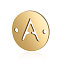 201 Stainless Steel Links connectors, Flat Round with Letter, Golden, Letter.A, 12x0.8mm, Hole: 0.8mm