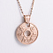 French Vintage Style Stainless Steel Om Mani Padme Hum Flat Round Pendant Necklaces for Women, Rose Gold