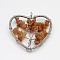 Brass Gemstone Pendants, Heart with Tree of Life, Platinum, 46~50x48~53x10mm, Hole: 5mm