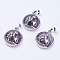 Natural Amethyst Pendants, with Brass Findings, Flat Round with Fox, Platinum, 28~29x23~24x9~10mm, Hole: 5x7mm