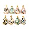 Brass Enamel Pendants, Cadmium Free & Nickel Free & Lead Free, Real 18K Gold Plated, Teardrop with Evil Eye Charms, Mixed Color, 21x12mm, Hole: 3.5mm
