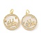 Brass Micro Pave Clear Cubic Zirconia Pendants, Cadmium Free & Nickel Free & Lead Free, with Shell and Jump Rings, Flat Round with Angel Charms, Real 18K Gold Plated, 18x16x2.5~3.5mm, Hole: 3mm