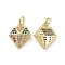 Brass Micro Pave Colorful Cubic Zirconia Charms, Cadmium Free & Nickel Free & Lead Free, with Jump Ring, Diamond, Real 18K Gold Plated, 13x11x3mm, Hole: 3.2mm