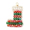 Glass Pendants, Christmas Socking Charms, with Copper Wire, Mixed Color, 43.5x30x4.5mm, Hole: 3mm