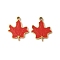 304 Stainless Steel Enamel Pendants, Maple Leaf Charm, Real 18K Gold Plated, Ion Plating(IP), Red, 16x13x2mm, Hole: 1.4mm