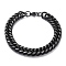 304 Stainless Steel Cuban Link Chain Bracelets, with Lobster Claw Clasps, Faceted, Electrophoresis Black, 8-7/8x3/8 inch(22.5x1cm)
