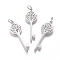 316 Surgical Stainless Steel Pendants, with Micro Pave Cubic Zirconia and Jump Ring, Long-Lasting Plated, Skeleton Key with Wing, Clear, Real Platinum Plated, 29x10x1.5mm, Hole: 3mm