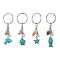 Synthetic Turquoise & Shell Pendant Keychain, with Iron Split Key Rings, Starfish/Sea Turtle/Fish/Dolphin, Mixed Shapes, 6.8~7.8cm