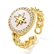 Rack Plating Brass Micro Pave Cubic Zirconia Open Cuff Rings, Cadmium Free & Nickel Free & Lead Free, with Shell, Star, Real 18K Gold Plated, Adjustable
